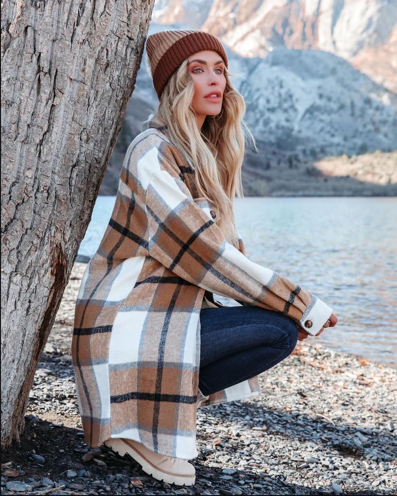 Moss Rose Womens Casual Plaid Shackets Button Down Long Sleeve Jacket Coats Shirts - Image 5