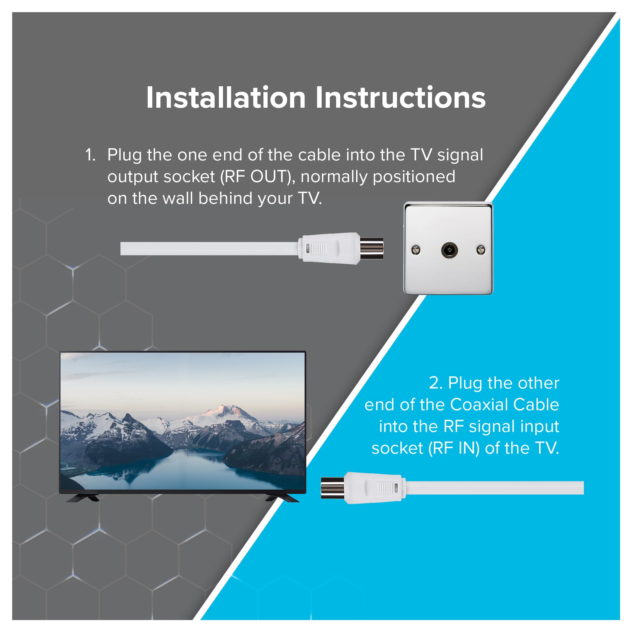 Maplin Kabel koncentryczny do telewizora, 1 m, męski na męski RF, kabel satelitarny, kabel koncentryczny, przewód do Sky/SkyHD, Virgin TV, BT, Freeview, magnetowid, odtwarzacz DVD, Freesat