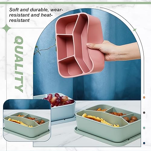 Miniatura 3 de Ziliny 4 cajas Bento de silicona reutilizables, a prueba de fugas, lonchera rectangular para adultos, escuela, trabajo, viajes, almacenamiento de