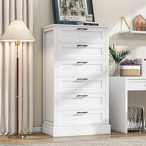 White 6 Drawer Dresser, 55 Inch Tall White Dresser for