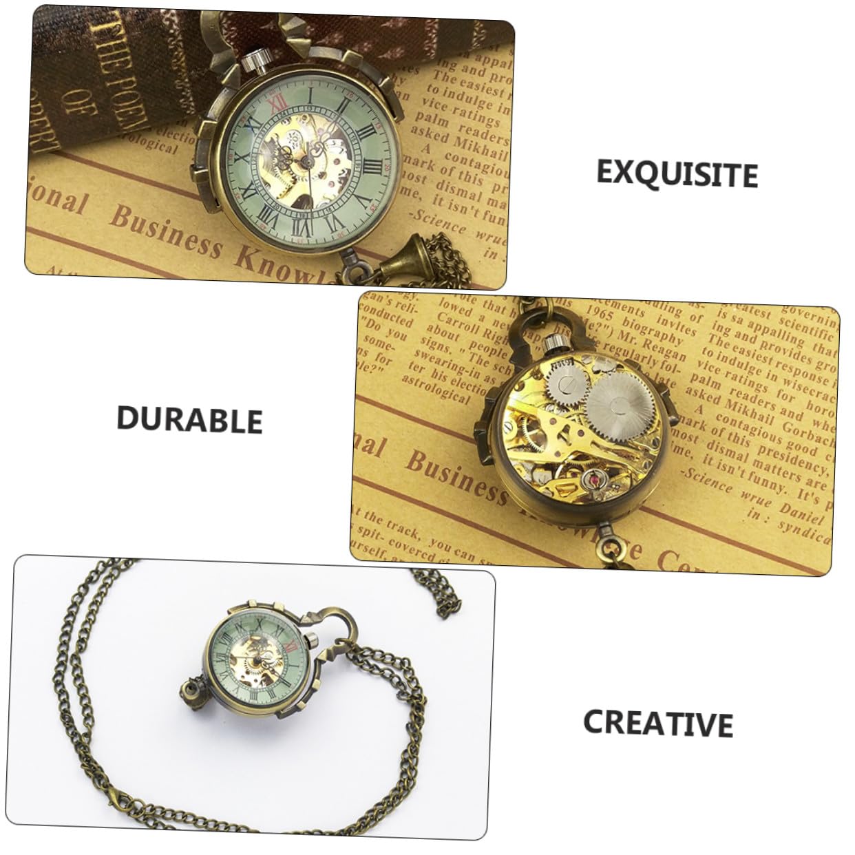 Orologio da Taschino e Stile Unico a Sfera Specchio Meccanico Vintage in Vetro e Catena da Collana, Design Creativo per Uomo e Donna