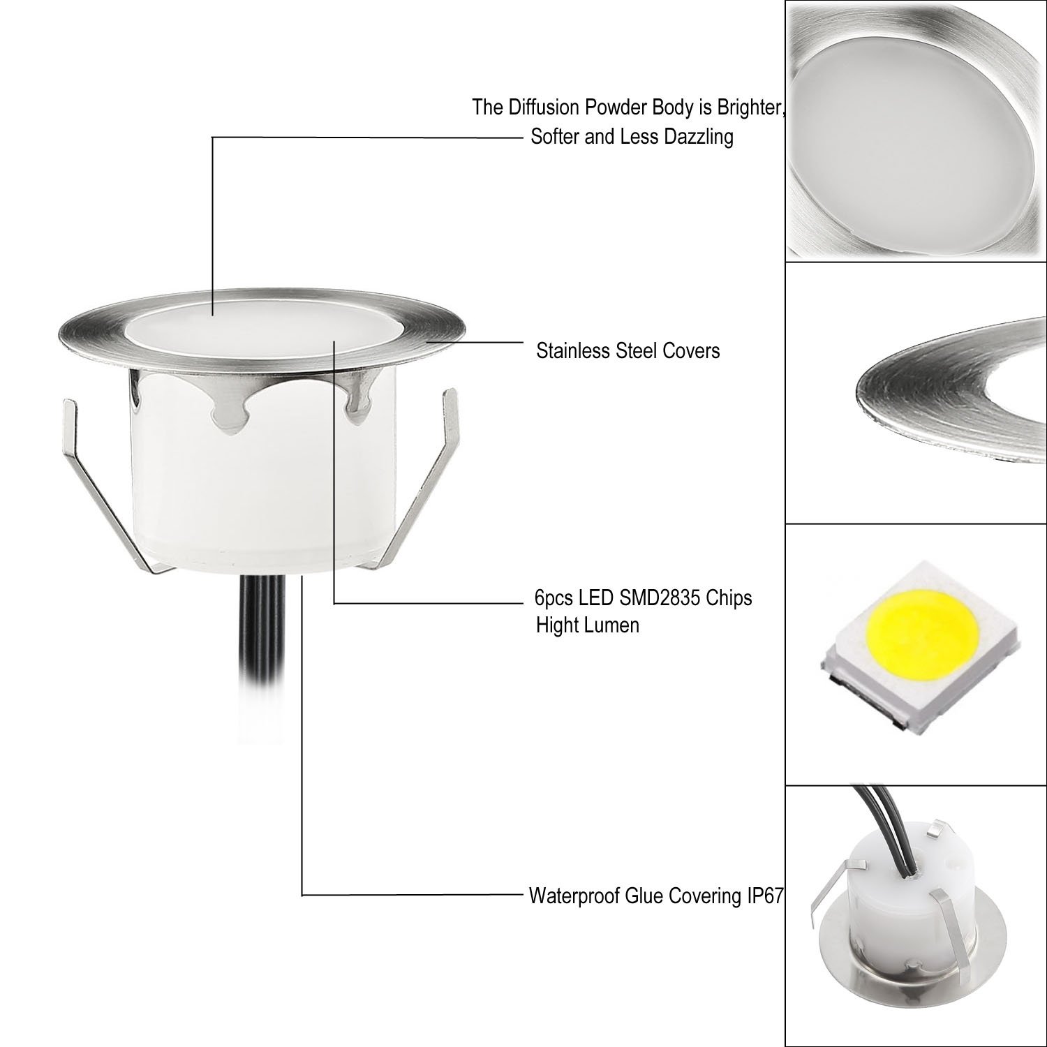 10er Mini LED Terrassen Einbaustrahler Außen, 12V 1W Warmweiß