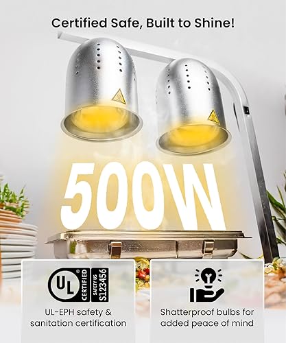 Miniatura 6 de SYBO Lámpara de calor para alimentos de grado comercial, lámpara de calentamiento eléctrica de 2 bombillas para alimentos con soporte ajustable