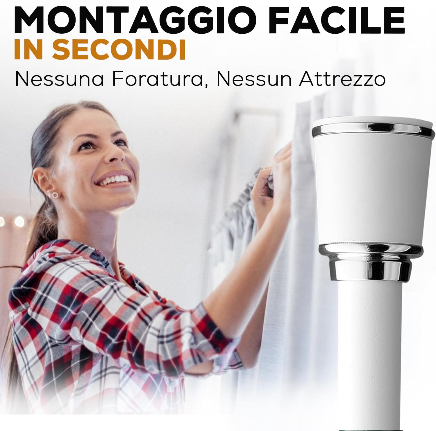 MEISENBERG Asta Telescopica per Tenda da Doccia, Estensibile 370-420 cm, Bianco, Acciaio Inox - Bastoni Tende a Pressione, Allungabili - Senza Foratura, per Bagno, Finestre, Armadio, Porta, Terrazza