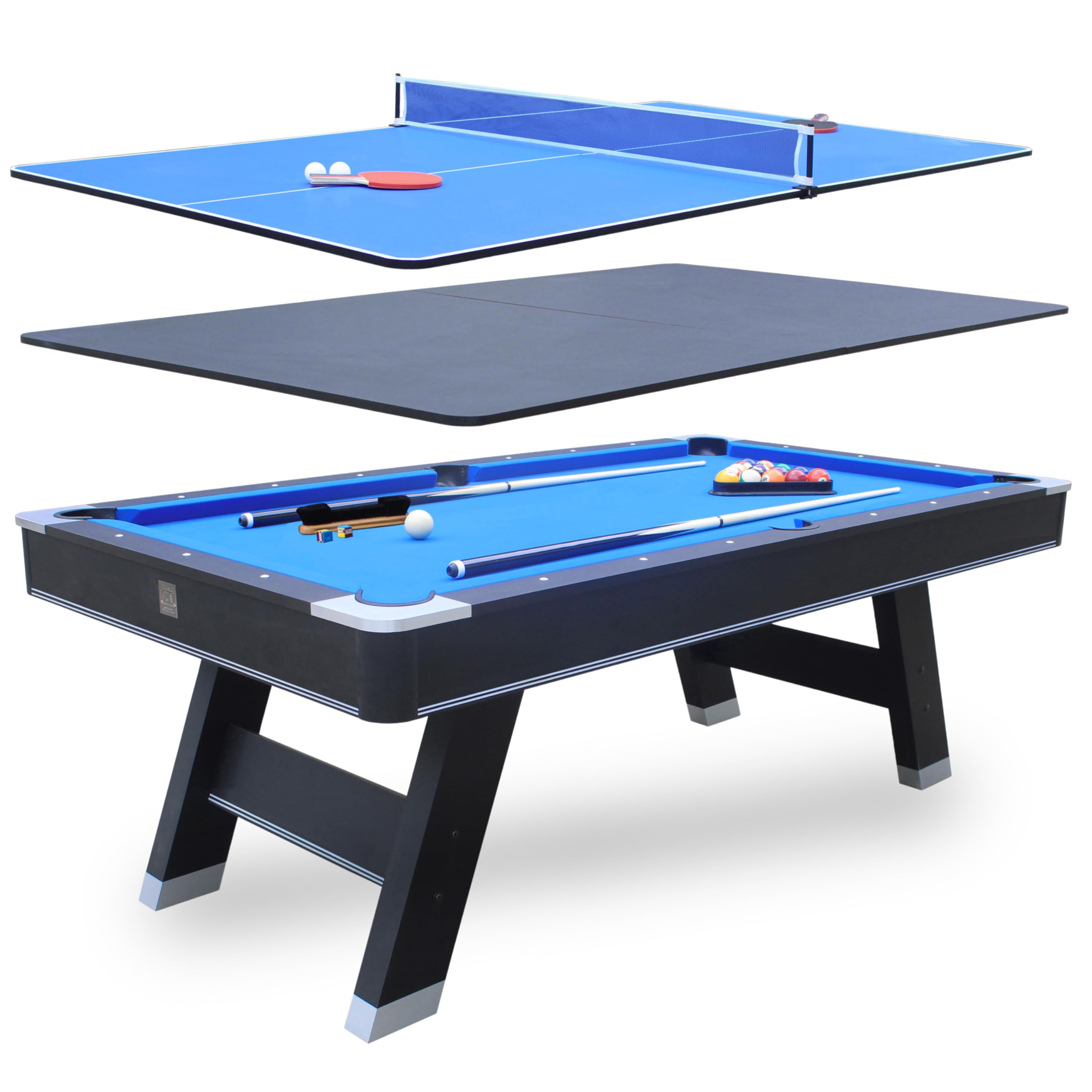 Freetime Fun 7 ft Multi-Game Table. Billiards, Table Tennis and Handy Serving Table. Get Two Great Games on This Stylish, Solid Table, for The Price