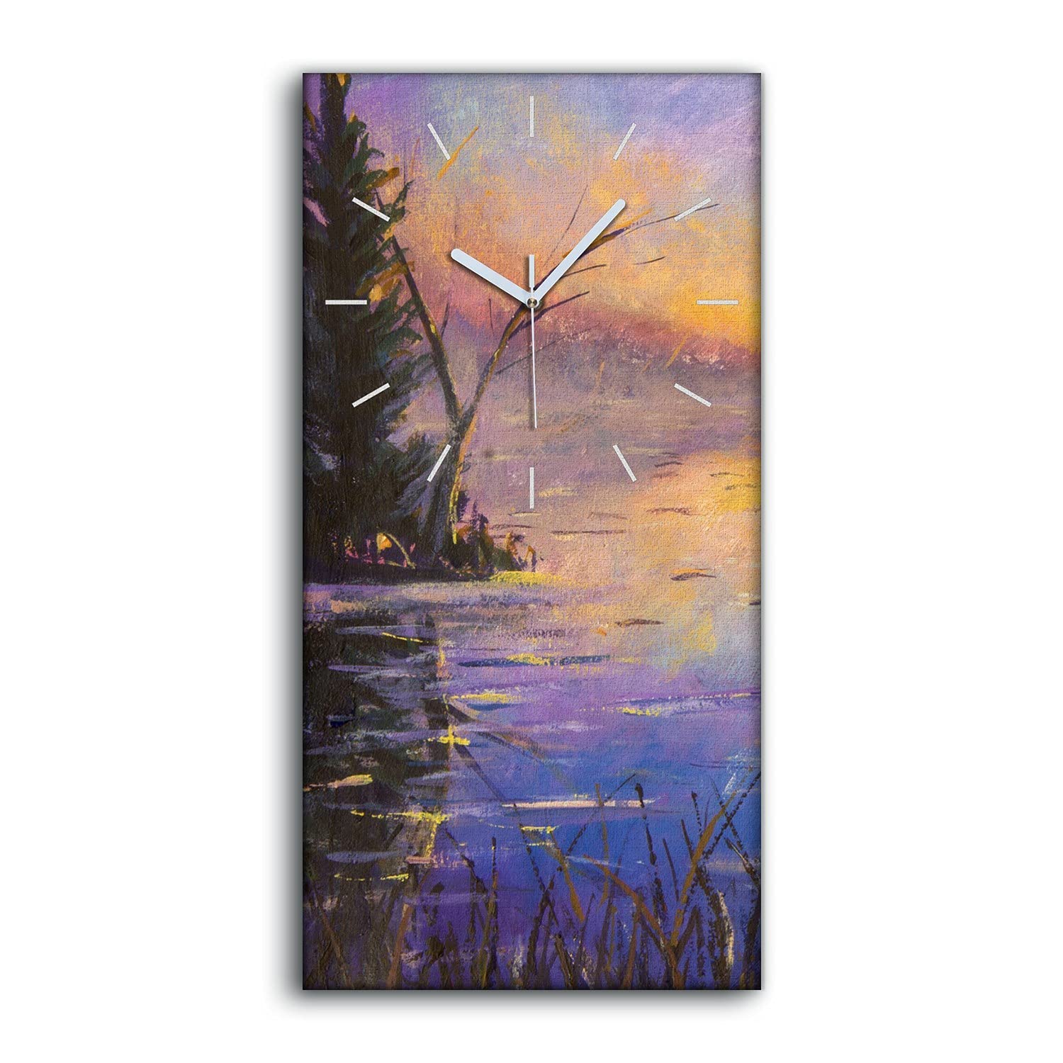 Horloge sur Toile Silencieuse pour une Chambre Apaisante Lac Sunrise