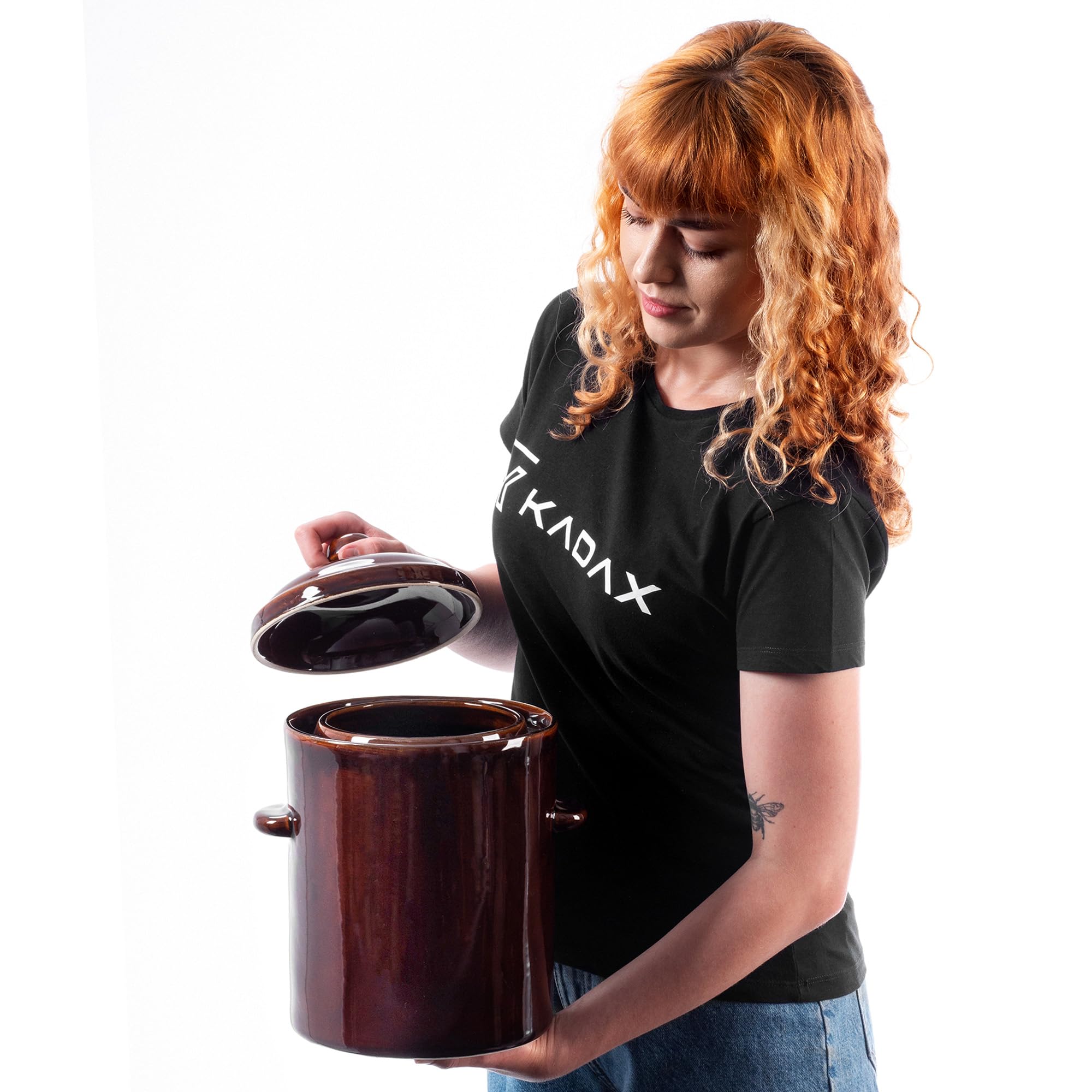 KADAX Pentola Da 5 L In Ceramica Densa Con Coperchio Lavabile In Lavastoviglie Per Fermentazione Fatta A Mano Per Cetrioli E Crauti Marrone