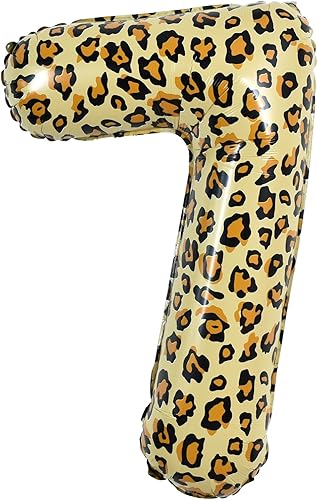 Miniatura 1 de TONIFUL Globo grande de leopardo de 32 pulgadas con el número 7 de guepardo digital de siete globos de animales con temática de safari para fiestas