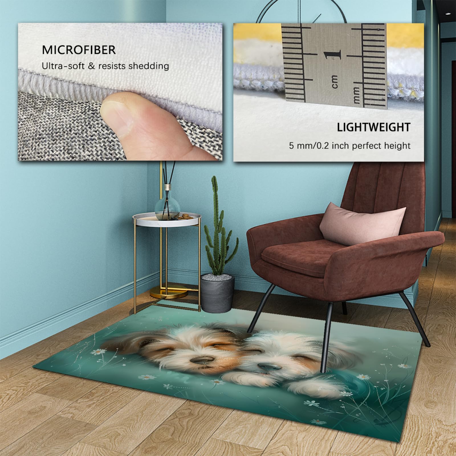 Dywan do spania szczeniaka 80 x 120 cm - uroczy nadruk zwierzęcy, dywan do pokoju dziecięcego, wzór anime, antypoślizgowy, można prać w pralce, dywan do salonu