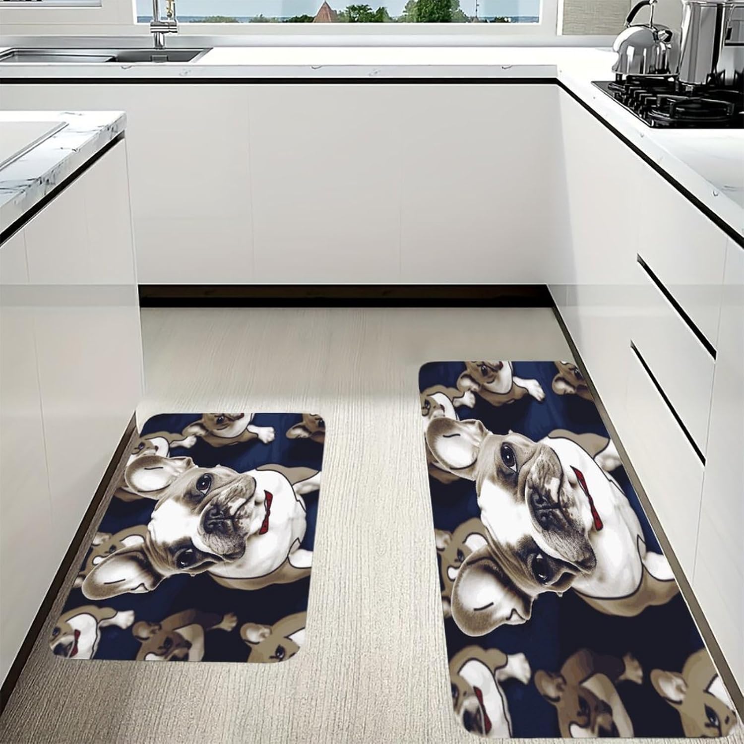 Cute French Bulldog Kitchen Mat Kitchen Rug Set | Kitchen Rugs Flannel Velvety Washable breathable Water Absorbent Soft ，kitchen utensils for Kitchen, Floor,Laundry