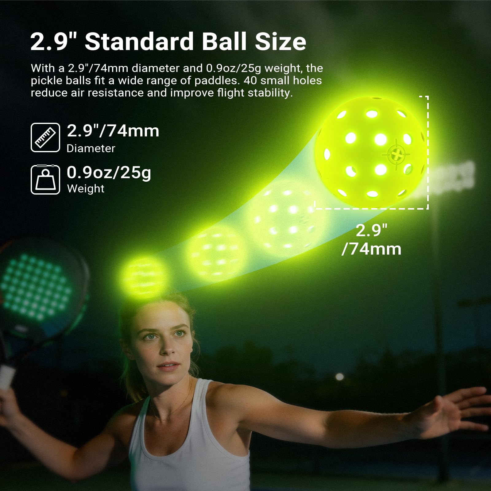 NEEWER LED Pickleball Set, leuchtende Pickleball Bälle für Dunkelheit mit Aufbewahrungsröhre für nächtliches Pickle Ball Training und Übungen im Freien