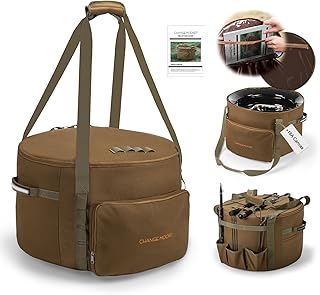 CHANGE MOORE 16A Canvas Fire Pit Bag Compatible with Outland Firebowl 893 870 823 Propane Gas FirePit, Diameter 19In Fire Pit Carry Bag with Fishing Rod Holder, 4 Pockets(Bag Only)