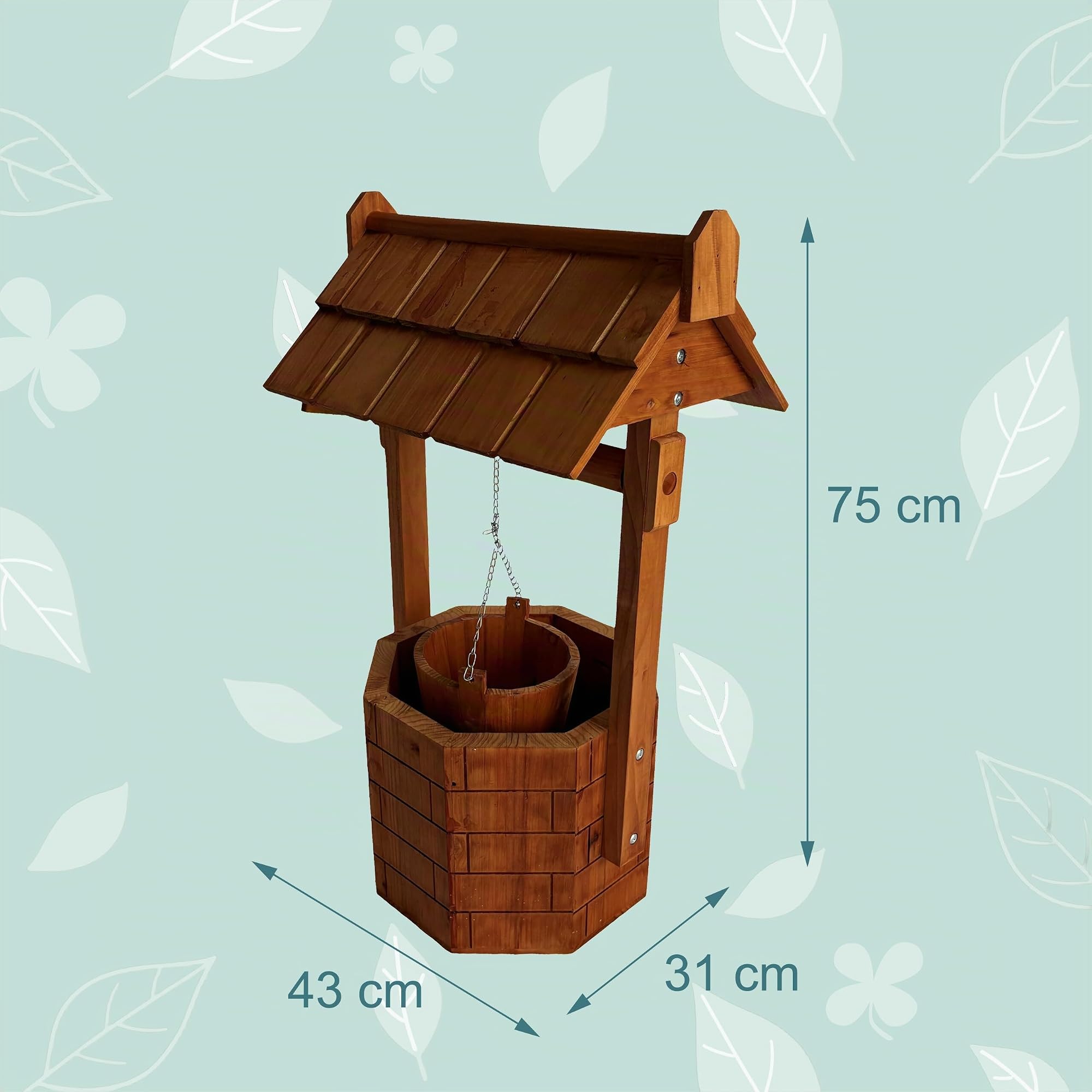 Relaxdays Puits décoratif Effet Brique pour Jardin, en Bois, Orange, 75 x 43 x 31 cm