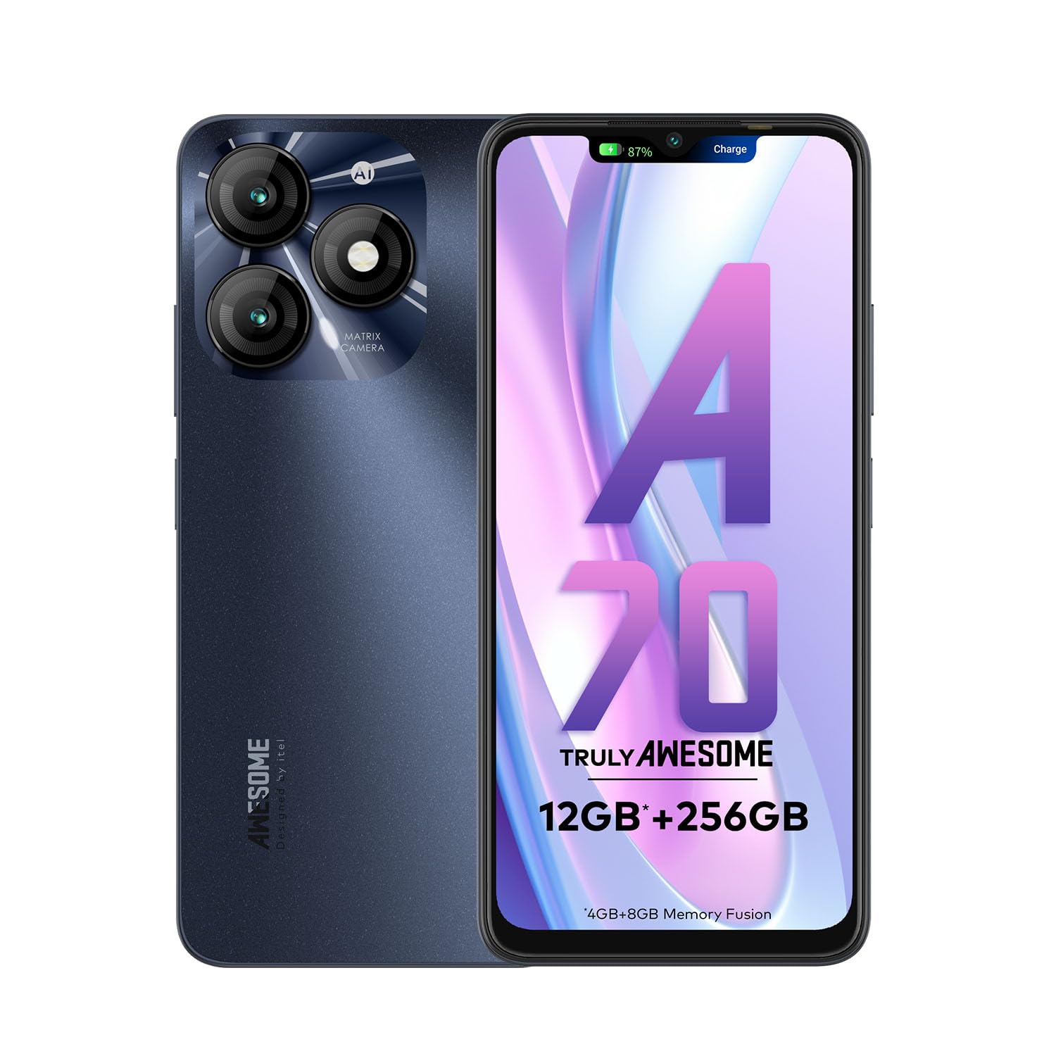 Refurbished) itel A70 Smartphone | 12GB* RAM, 256GB Storage | 8MP