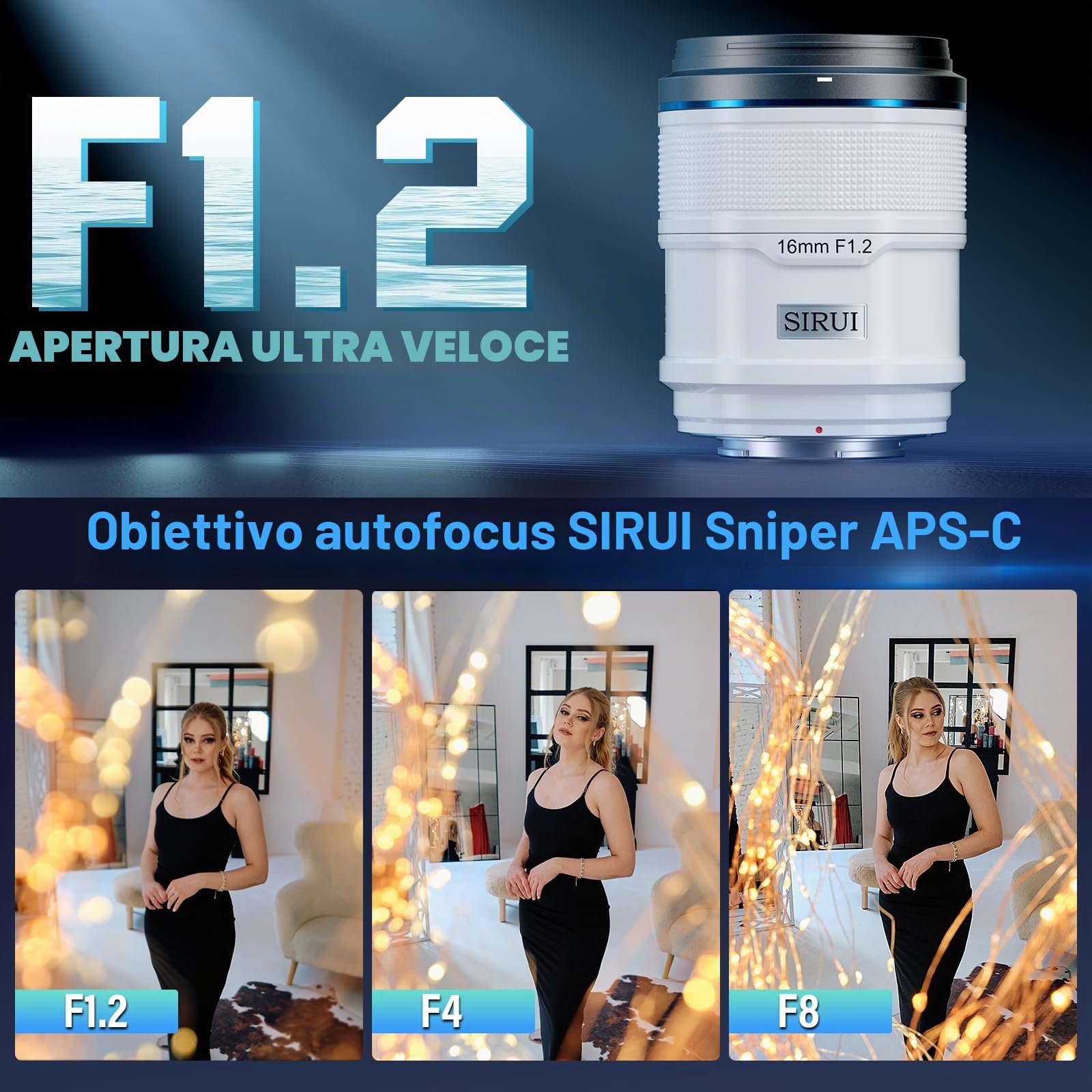 SIRUI Sniper Obiettivo Grandangolo Autofocus APS-C 16mm F1.2 per A5, A6, FX30, ZV-E10 (Attacco E, Bianco)