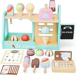 Ice Cream Shop Children's Wooden Ice Cream Table Children's Wooden Toy Girls 3 4 5 6 Years Children's Kitchen Accessories Montessori Wooden Toy Gift Girls Boys
