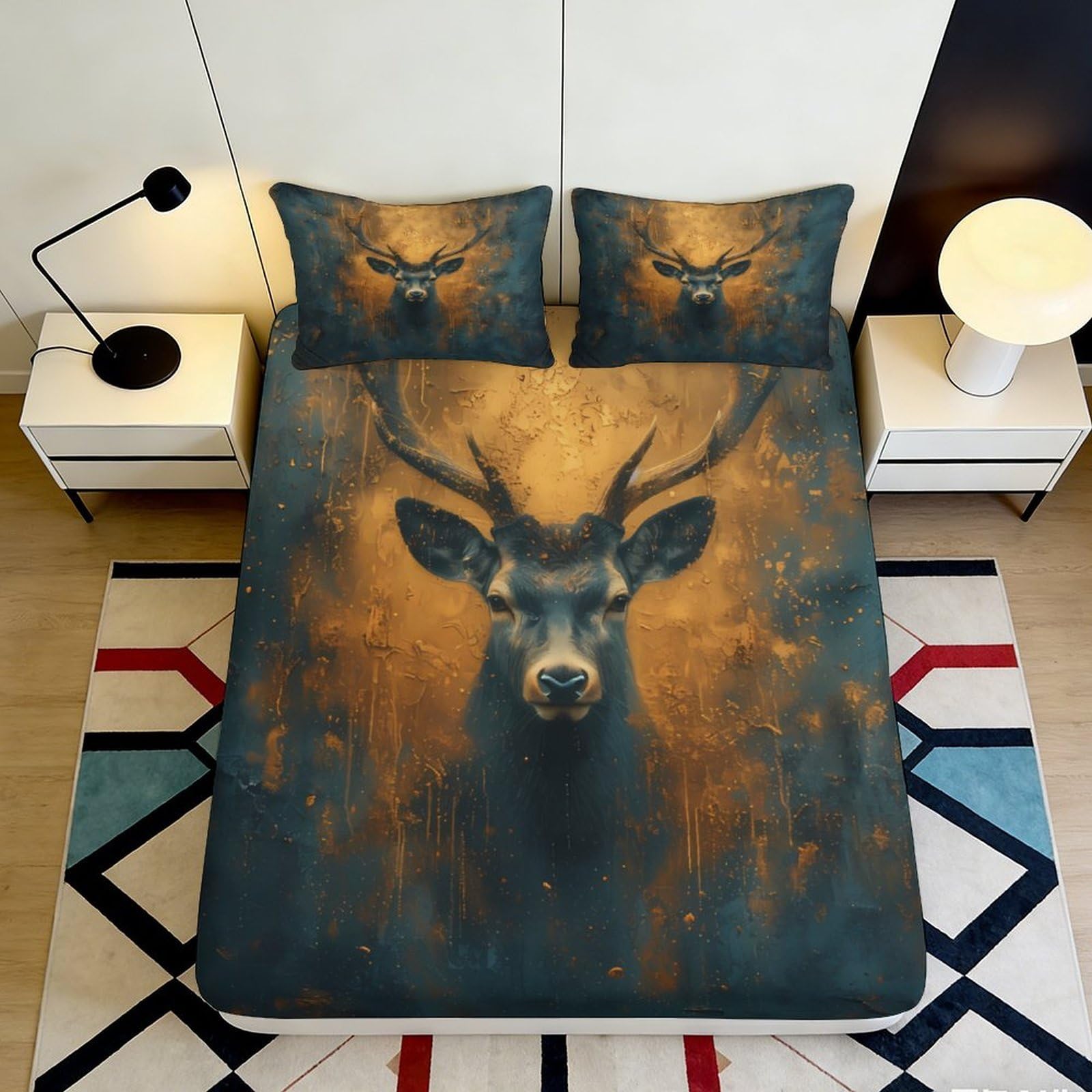 3D Printed Deer Forest Fitted Sheet Microfiber Soft Breathable Antler Mattress Cover Bedroom Decoration 90x200x25cm