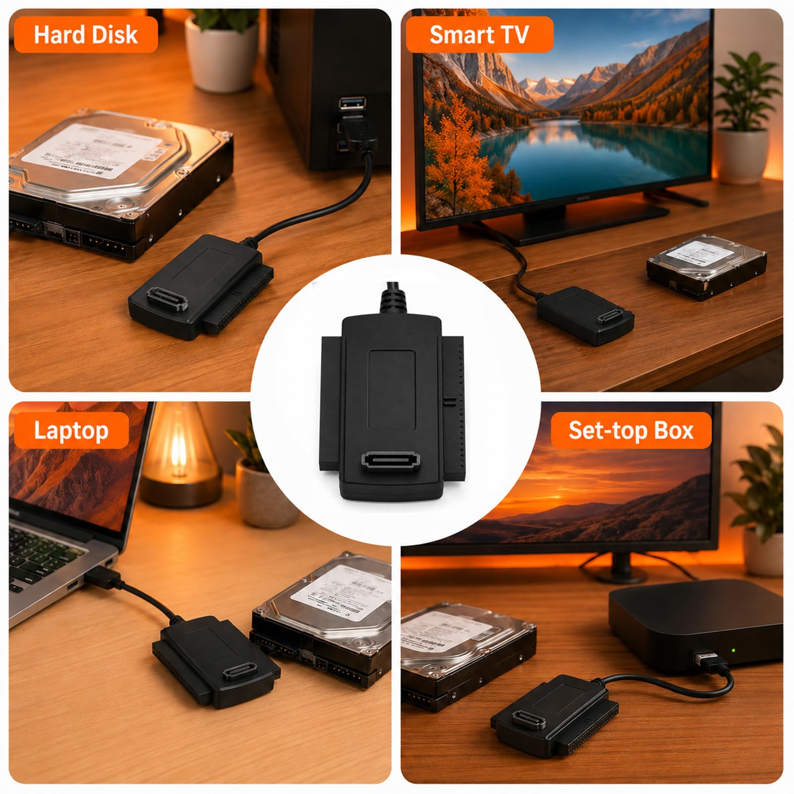 USB zu IDE SATA Adapter, IDE SATA Adapterkabel, USB 2.0 Adapter Kabel für 2,5 3,5 Zoll HDD SSD Laufwerke, USB auf SATA Konverter für CD DVD Laufwerk Externer Festplatten PC Laptop Datenübertragung