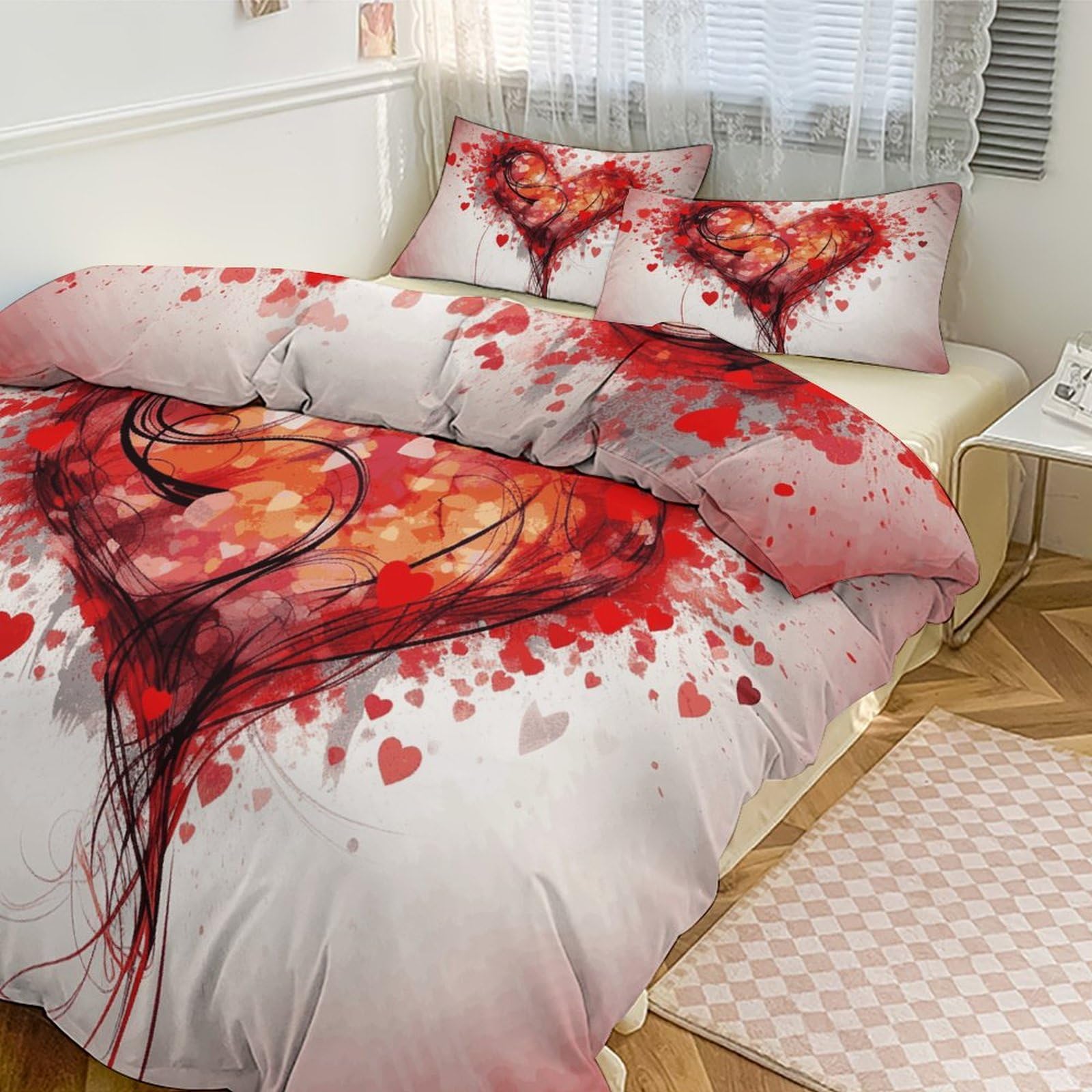Parure de lit douillette à cœur abstrait pour transformer l'ambiance de votre chambre