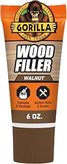 Gorilla All Purpose Wood Filler Walnut 6oz Tube - Water Resistant, Stainable, Sandable for Indoor Outdoor Wood Repairs