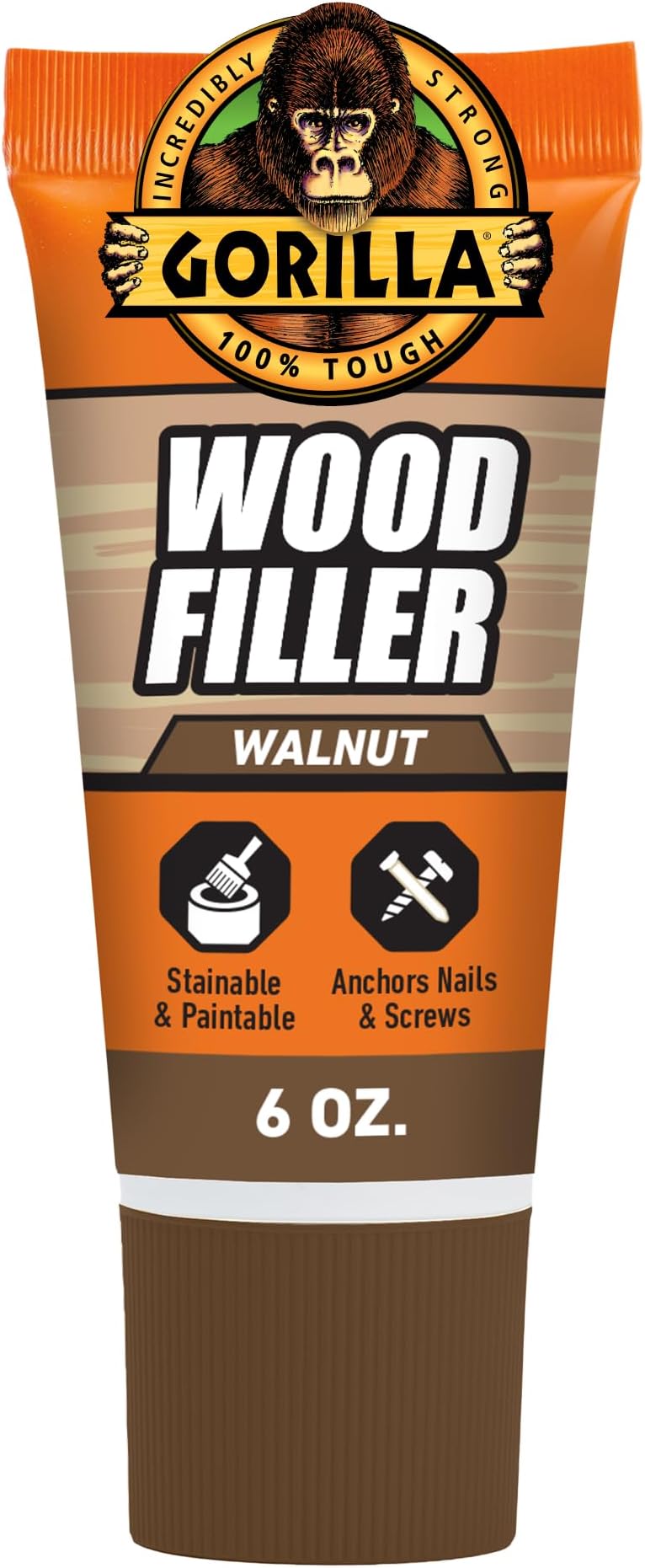 Gorilla All Purpose Wood Filler, 6oz Tube, Walnut (Pack of 1)