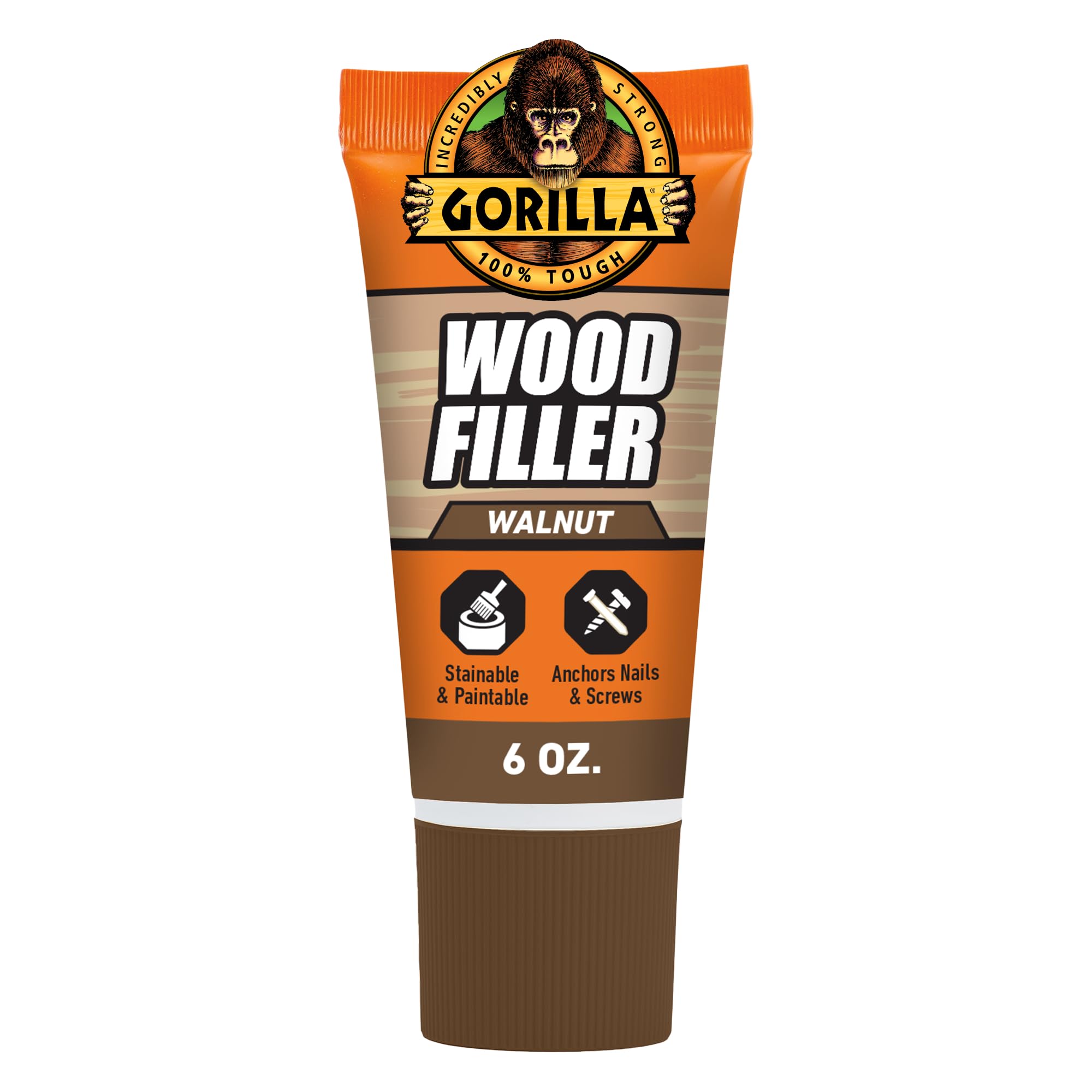 Gorilla All Purpose Wood Filler, Walnut Color, 6 Ounce Tube (Pack of 1) - Water Resistant for Indoor or Outdoor Projects and Repairs