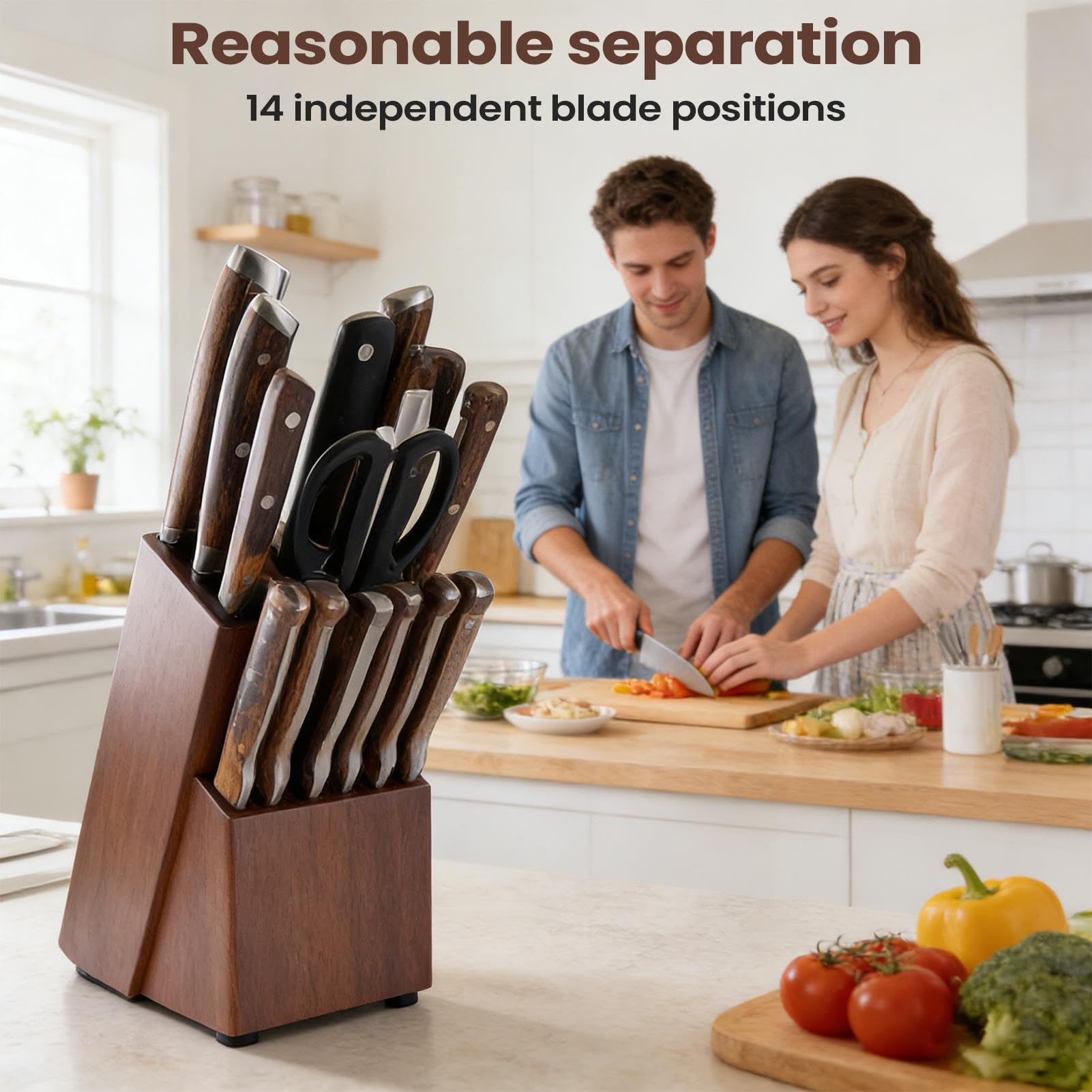 Messerschlitten 14 Fach Holz | Messerhalter für die Küchenarbeitsplatte für Küche Haushalt Kochen Wohnung