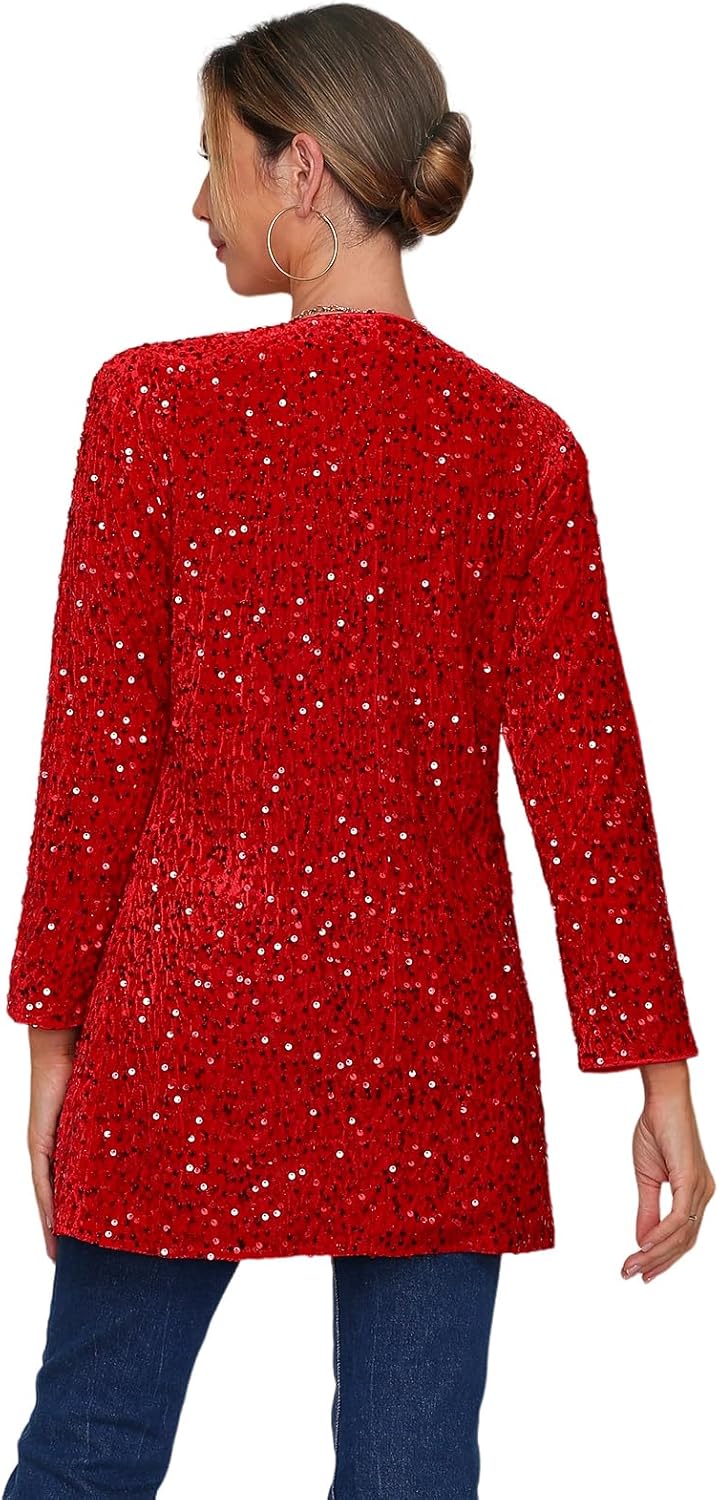 Women's Sequin Jacket Sparkly Blazer Open Front Glitter Cardigan Long Sleeve Coat for Casual Party Cocktail - Image 5