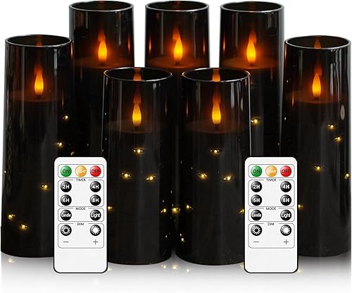 Vista 15 de Velas sin llama con cuerda de estrella incrustada, velas LED de pilar a pilas con temporizador y control remoto, decoración del hogar para ambiente