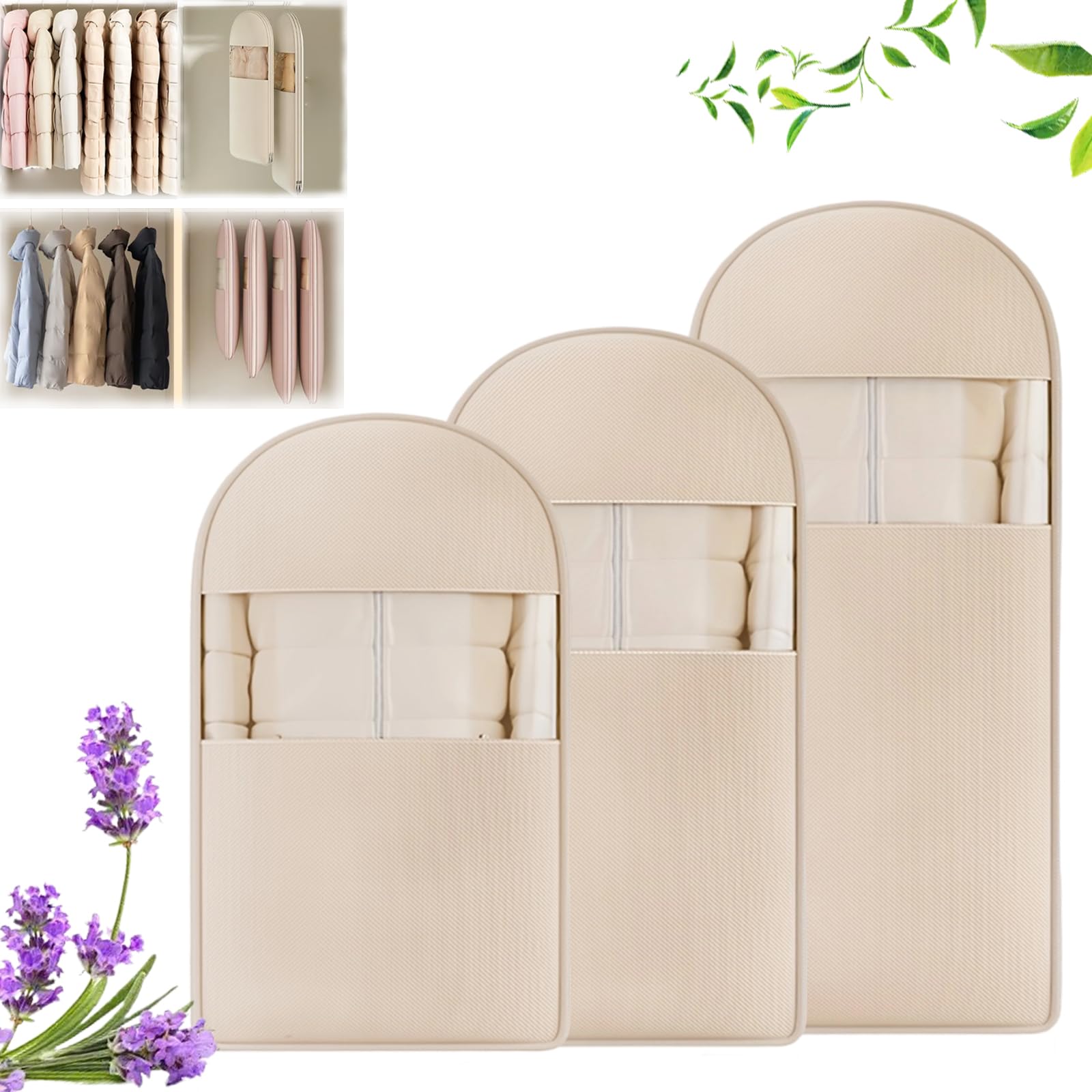 2025 Space Saving Hanging Garment Bag with Self Compression Zipper, Space Saving Garment Bags, Protects Clothes from Wrinkles (Beige, XL)