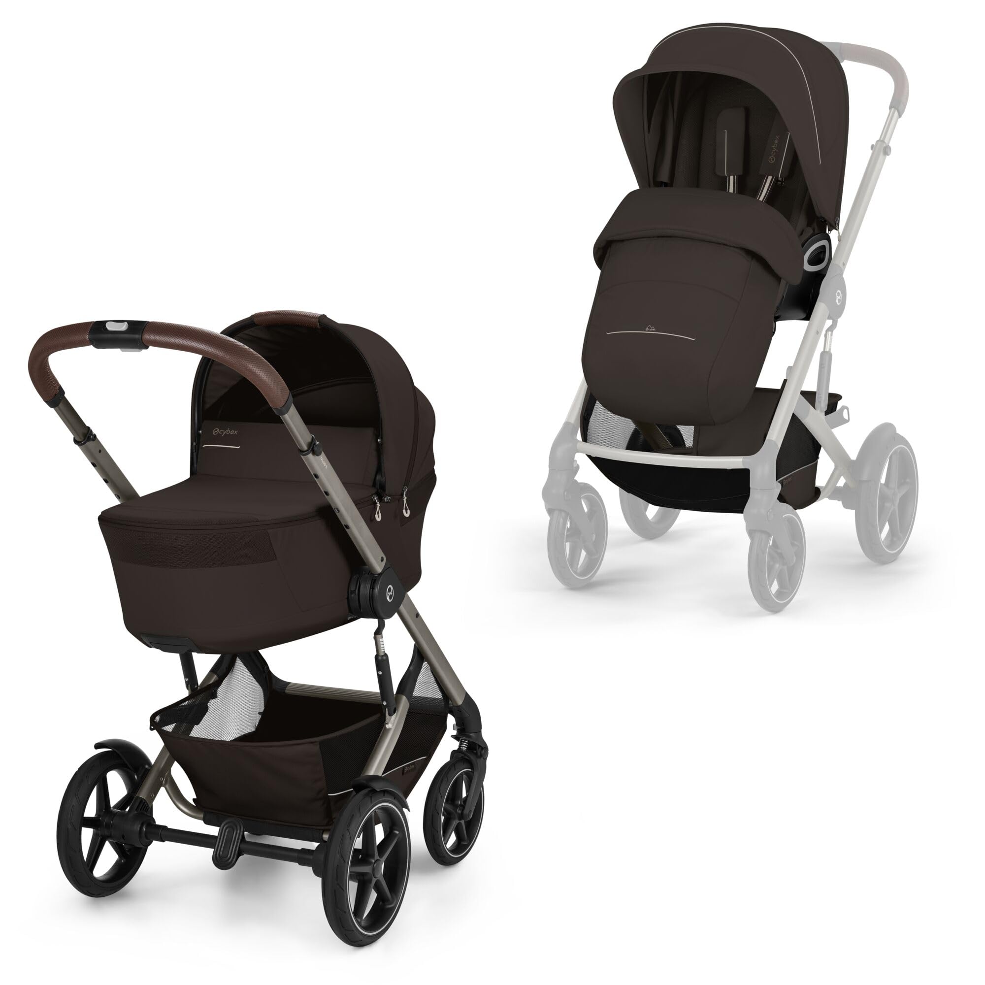 CYBEX Gold Poussette TALOS S LUX & nacelle Fold Cot, Chocolate Brown | De la naissance à 4 ans, jusqu'à 22 kg max, nacelle pliable, système de voyage tout-terrain, capote XXL UPF50+