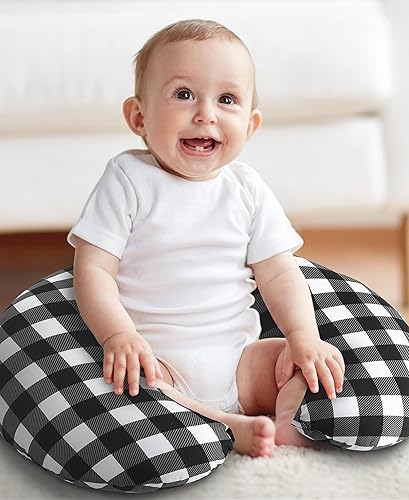 Miniatura 5 de The Peanutshell Almohada de lactancia a cuadros de búfalo negro y blanco para lactancia materna  Funda de almohada y almohada de lactancia para