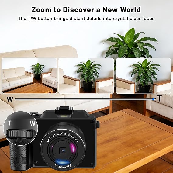 Digital Camera Auto Focus,Vlogging Camera with WiFi 2 Batteries 32G Memory Card, Cameras for Photography Camcorder for YouTube,Portable Travel Camera Compact Video Camera for Adult,Beginners,Teens