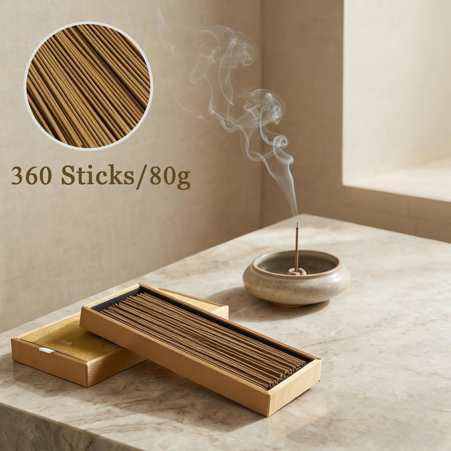 Incense Stick - 360-370 Sticks (80g), Natural Agarwood, Handcrafted Traditional Method, Woody Aroma for Calming Sleep Aid Yoga Meditation Relaxation Home Spa, Elegant Chinese Agarwood Gift Box Set