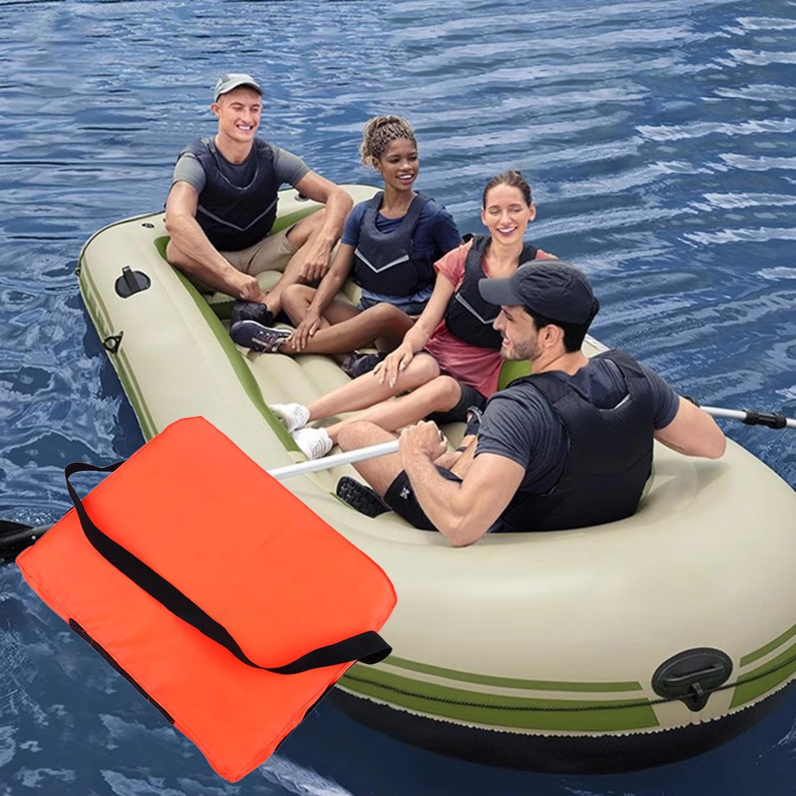 Dispositivo de flotación lanzable para barco, dispositivo de flotación lanzable para navegación, cojín de barco de 18 x 14 pulgadas de alto y cojín de lanzamiento para barco con correa a prueba de