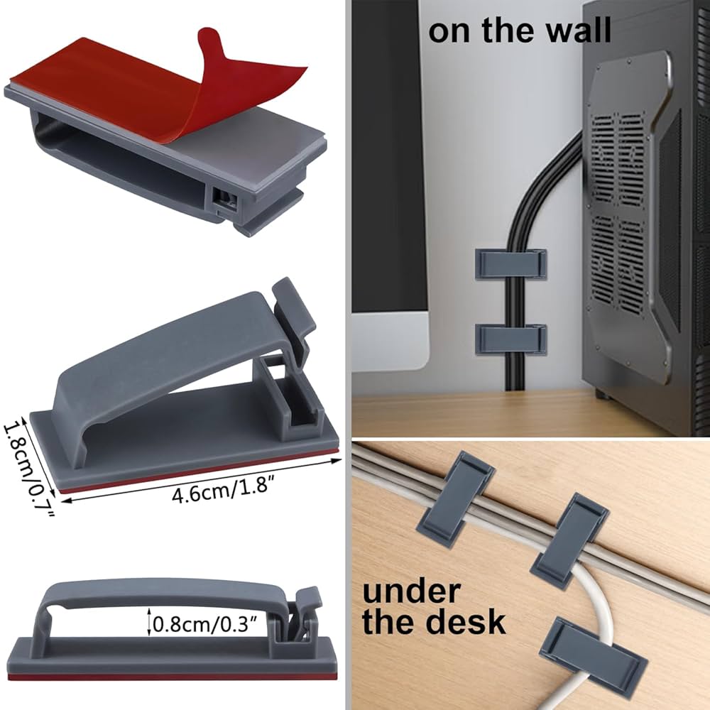 Cord Management SOULWIT 50-Pack Cable Clips U2013 Self-Adhesive Wire Organizers For TVs, Desks & Offices (Transparent) Adhesive Adjustable Cable Clips