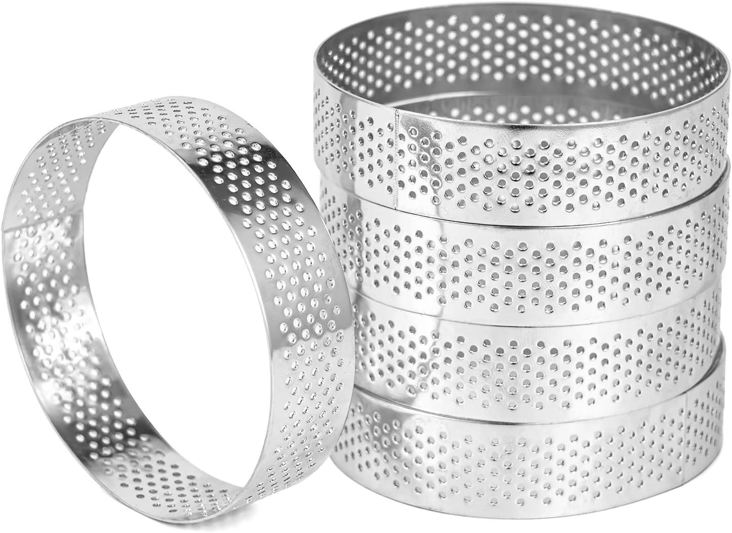 Katisun 5 Pack 3.15 Inch Round Tart Rings Stainless Steel Tart Pastry Rings with Hole cake mold ring for Baking Perforated Circle Tartlet 3 inch