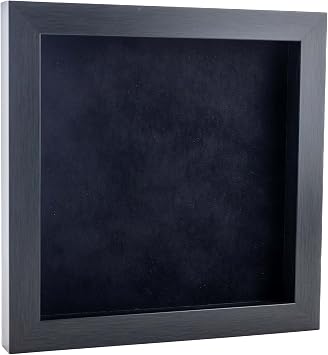 4x4 Inch Shadow Box Frame Charcoal Gray Wood | with a 3/4" Usable Display Depth | Includes a Black Real Suede Texture Acid-Free Backing Board, UV Resistant Acrylic, and Hanging Hardware - 4x4 Inch