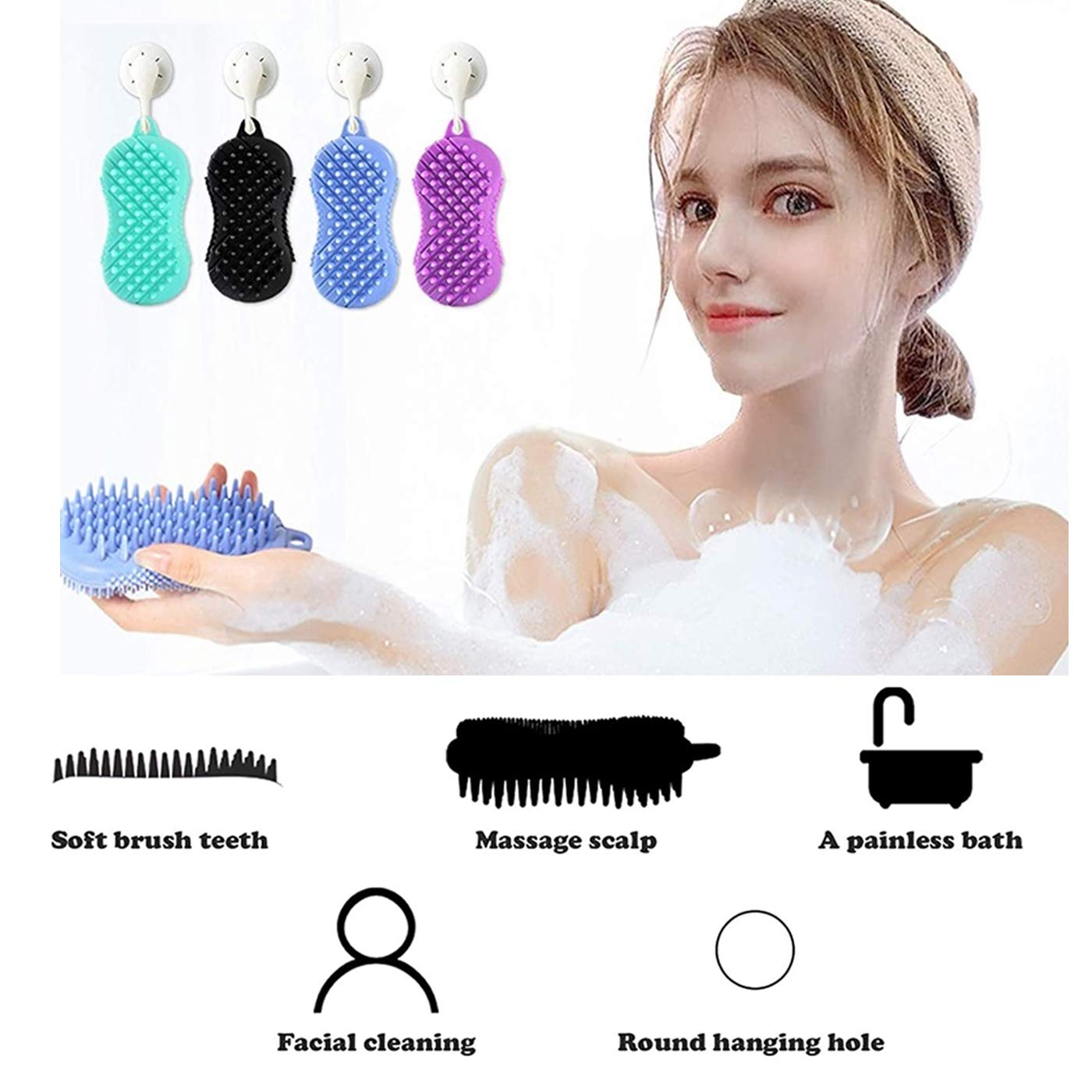 Hair Scalp Massager Integrated Design Silicone Shampoo Dandruff Shower Neck Brush Gentle Bath Body Head Scrubber Exfoliating Premium Wet And Dry Easy to Clean Care Product for Women & Men(purple) : Beauty