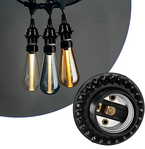 Miniatura 4 de Aplstar Enchufes de luz negros E26E27, soporte de lámpara retro Edison con tornillo mediano E26, resistente al calor de 392.0 F enchufe estándar