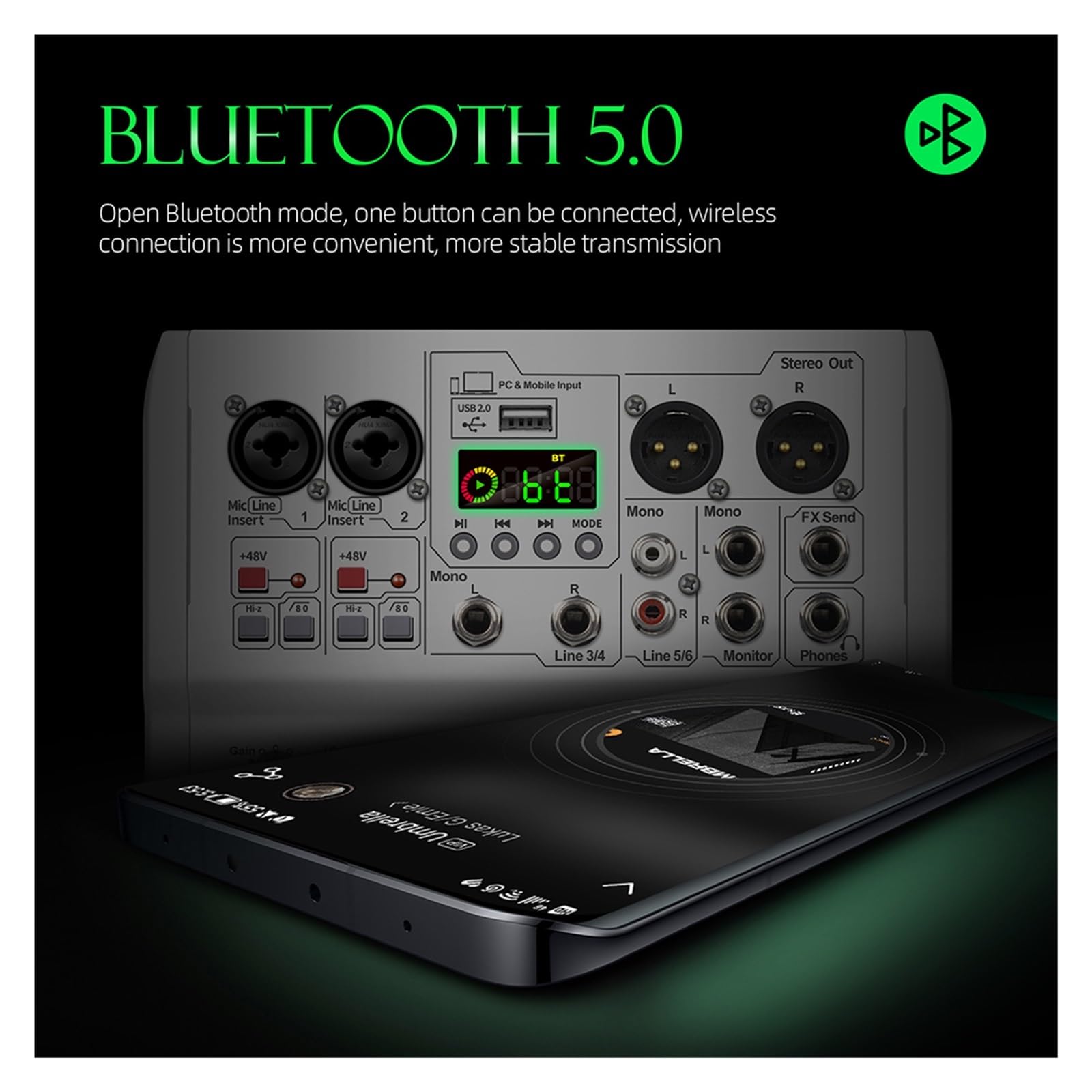 Mikser DJ-ski, DJ Console Mikser 99 Efekty DSP Konsola miksująca PRMX-6 z 5.0 BT 24bit/192k Do nagrywania instrumentów muzycznych