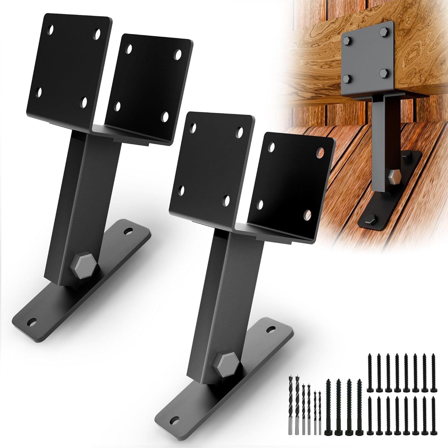 Heavy Duty Pergola Roof Riser Beam Bracket for Gazebo Roof Posts - Adjustable 90° Support, Wind & Snow Resistant, Includes Screws & Drill Bits, Black, 3 Pieces