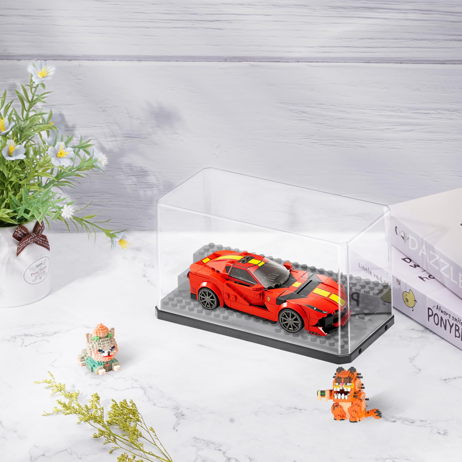 Opakowanie 2 szklanych gablot 3-warstwowych, mini gablota na figurki, gablota, szklany wyświetlacz, mała, pyłoszczelna gablota na modele, na figurki z klocków konstrukcyjnych