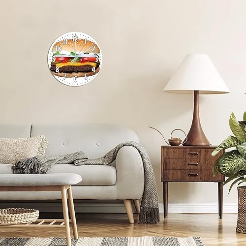 Miniatura 4 de Reloj de pared para hamburguesa, divertido, aperitivos, madera, redondo, de 10 pulgadas, rústico, elegante, silencioso, sin tictac, funciona con