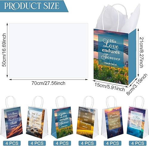 Miniatura 2 de Engrowtic 24 bolsas de regalo de papel con versículos de la Biblia con pañuelos, bolsas de regalo cristianas con escrituras inspiradoras paisajes