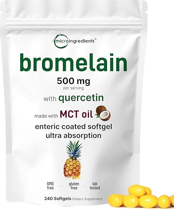 Bromelain 500mg with Quercetin & MCT Oil, 240 Enteric Coated Softgels | Ultra Absorption Bromelain Supplement | Natural Digestive Enzymes for Digestion & Joint Health | Non-GMO, Gluten Free