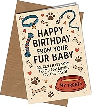 Funny Birthday Card from the Dog, A5 Size with matching Envelope, Treats Theme, Blank inside, Thick Cardstock #1896