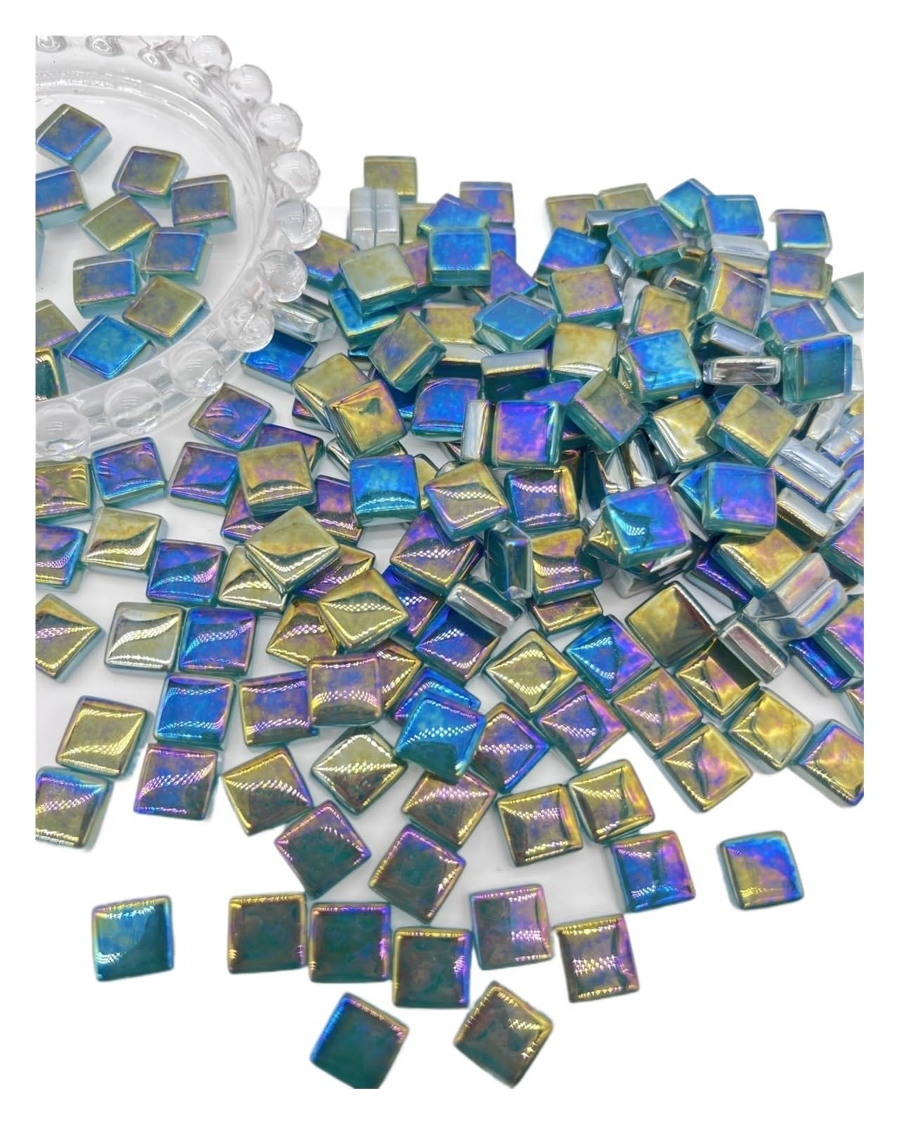Mtadsbkfp 100Pcs Greenblue Mixed Colour Stained Glass Mosaic Tiles, Ceramic Mosaic Tiles 100Pcs 1X1cm Metallic Gloss White Greenblue Diy(100Pcs Greenblue)