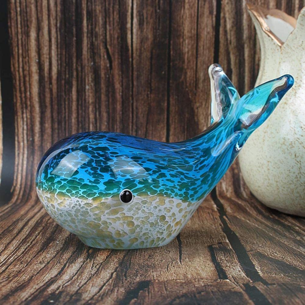 Stiesy 10 Stück blaue 3D-Wal-Figuren, handgefertigt, Lampwork-Glas