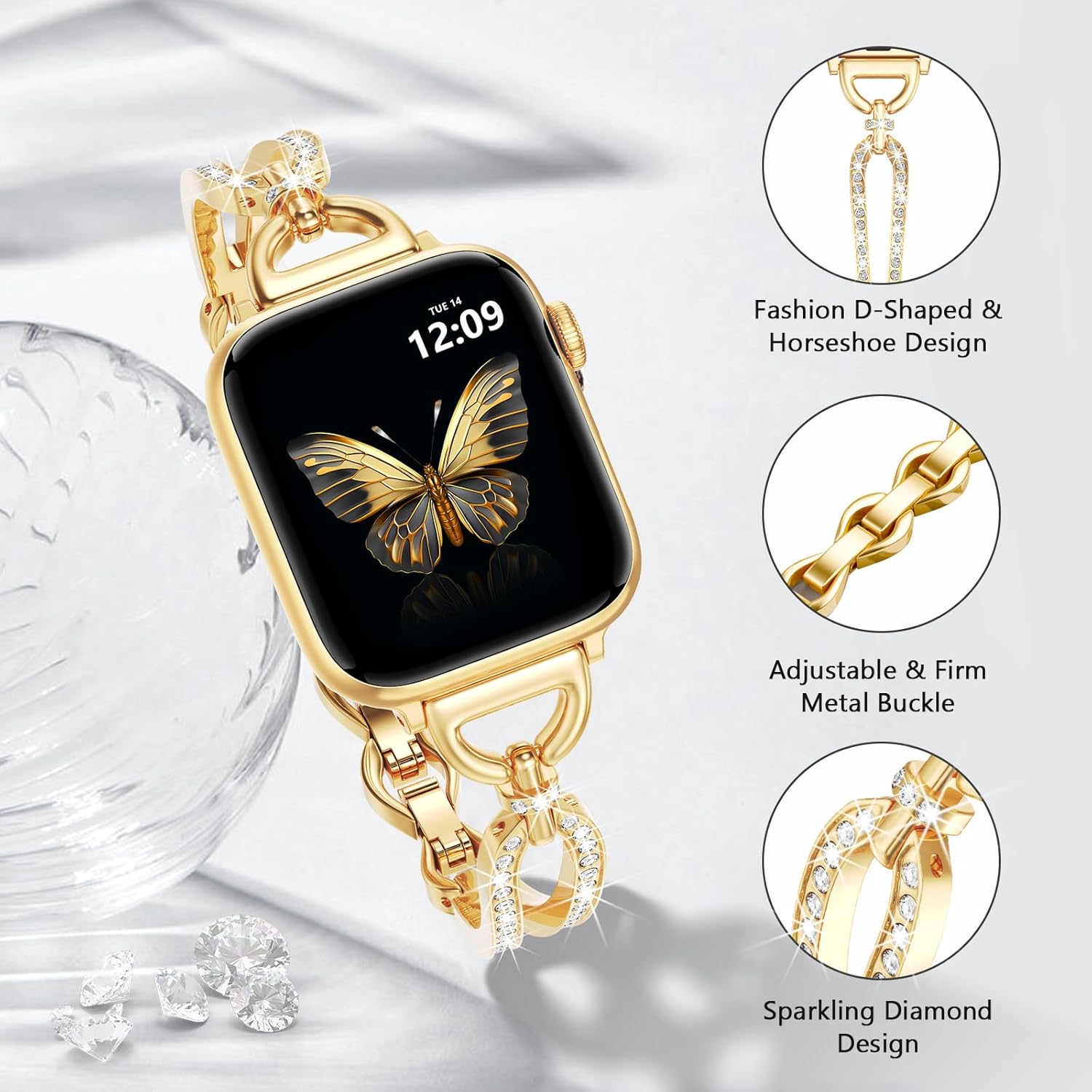 MOFREE Slim Metal Band Compatible with Apple Watch Bands for Women 38mm/40mm/41mm/42mm (Series 11/10), Thin Bracelet Strap Band for iWatch SE/9/8/7/6/5/4/3/2/1, Lightweight Dressy Women Bands Gold - Image 3